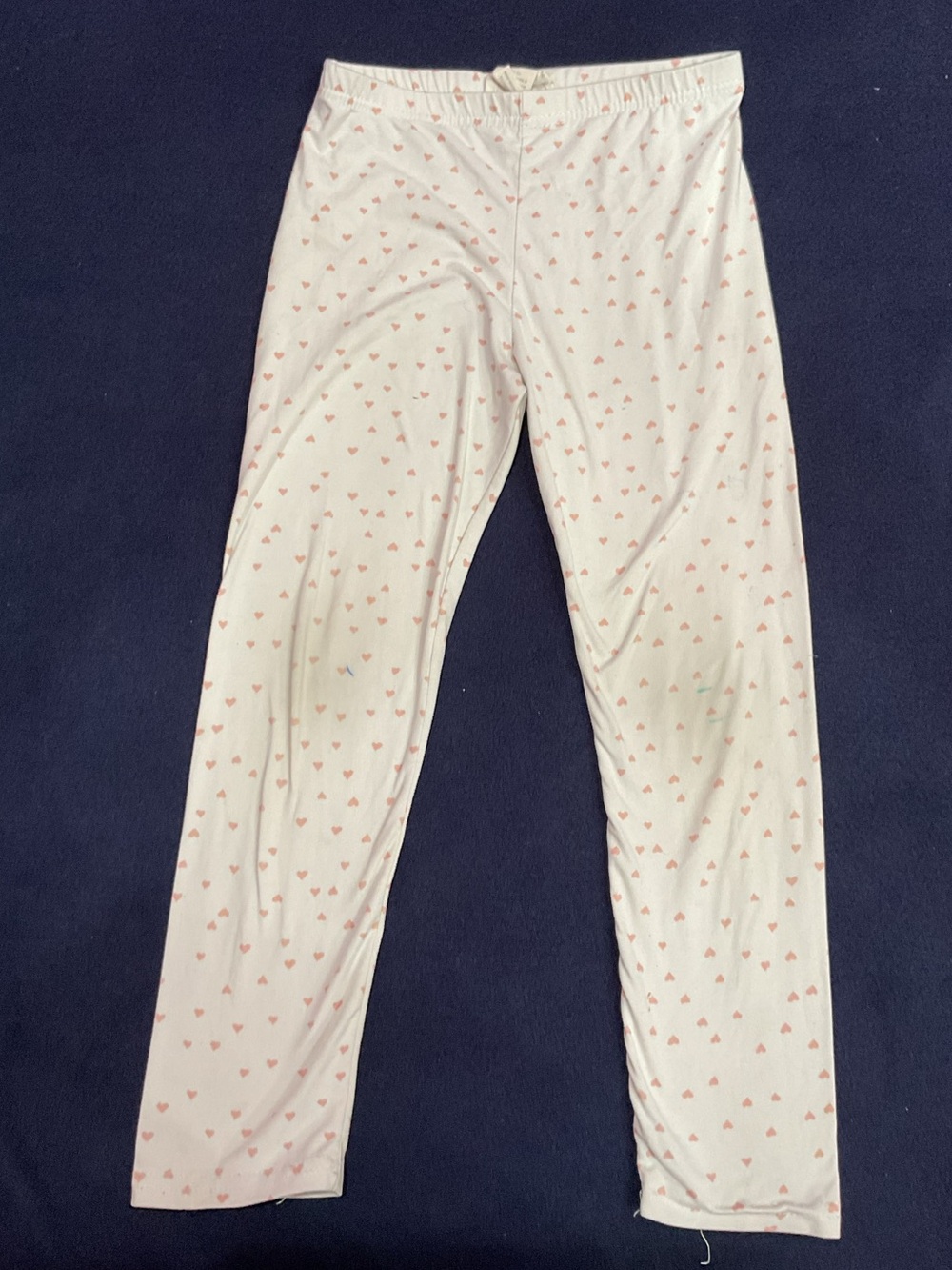 Emma & Elina Girls Blue Leggings with Pink Hearts Size 8